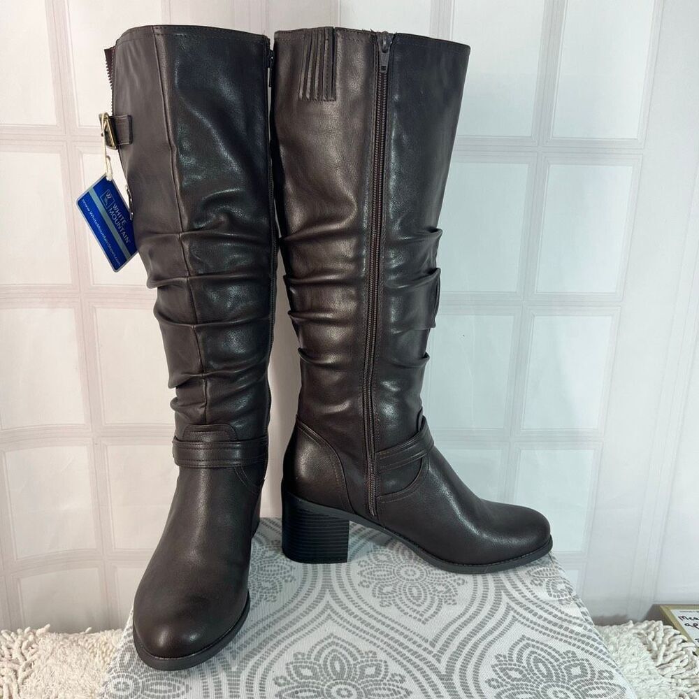 White Mountain NWT Brown Desirable Slouchy Knee High Zip Heeled Boots Size 10